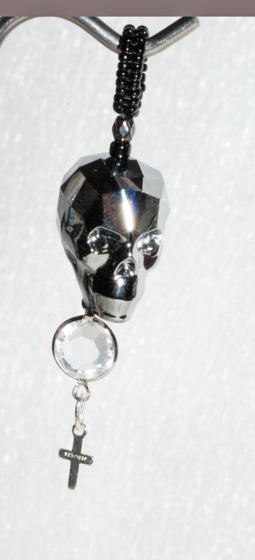 Swarovski Crystal Skull Bead Silver Night Earrings & Pendant with 925 cross crystals Halloween Day of the Dead Gothic original design