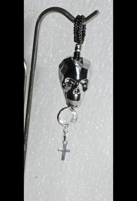 Swarovski Crystal Skull Bead Silver Night Earrings & Pendant with 925 cross crystals Halloween Day of the Dead Gothic original design