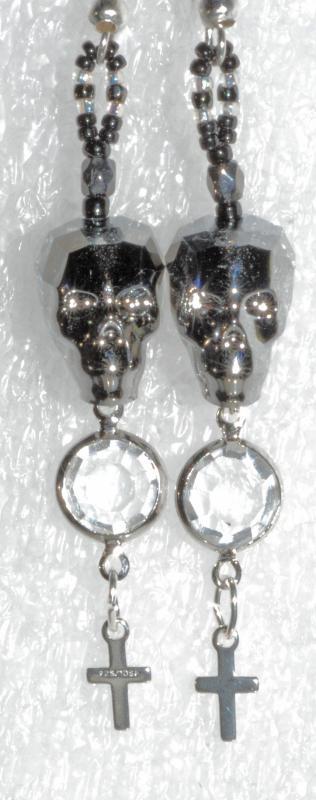 Swarovski Crystal Skull Bead Silver Night Earrings & Pendant with 925 cross crystals Halloween Day of the Dead Gothic original design
