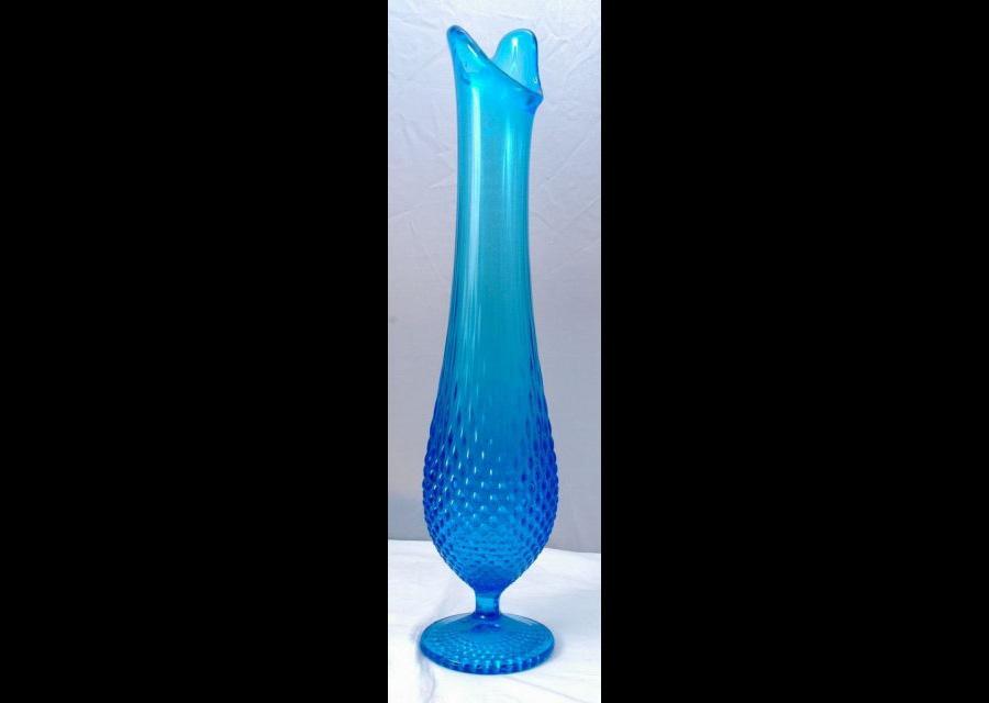 Large Fenton Blue Glass Vase Swung Stretch Hobnail 15.5