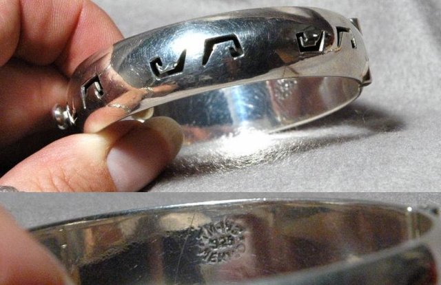 Taxco Mexico Sterling Hinged Bangle Overlay