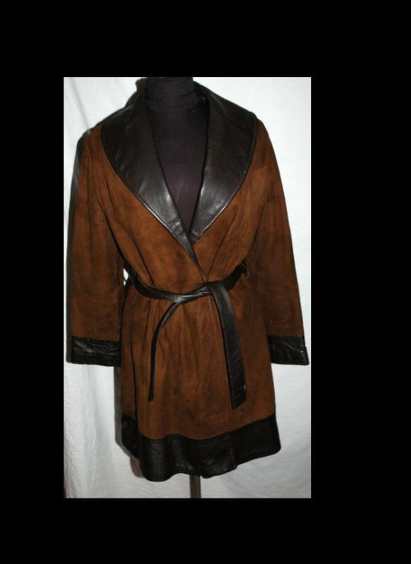 Brown Cabretta Suede Leather Belted Coat Leathers by Jeffery