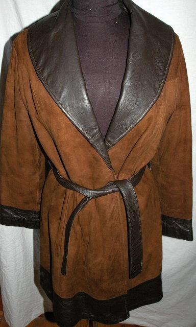 Brown Cabretta Suede Leather Belted Coat Leathers by Jeffery