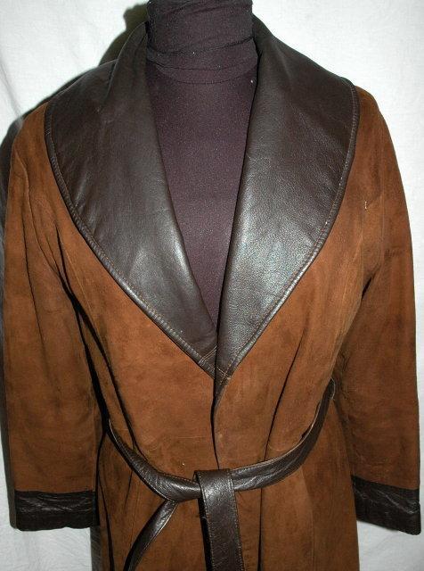 Brown Cabretta Suede Leather Belted Coat Leathers by Jeffery