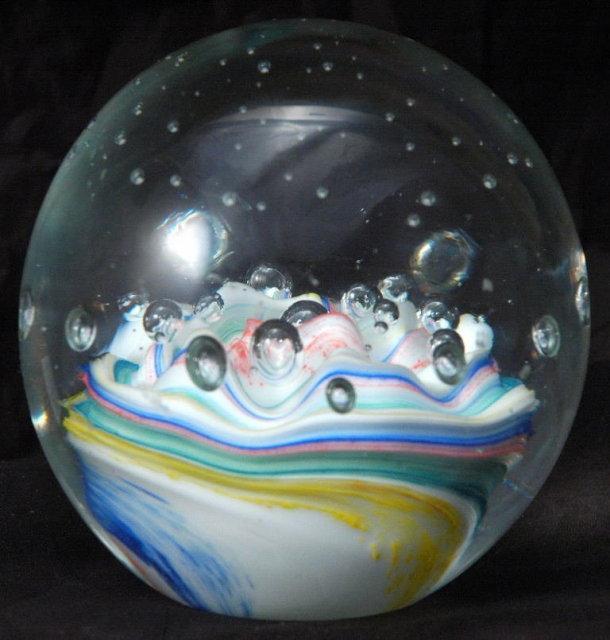 Swirled Cane Controlled Bubble Paperweight