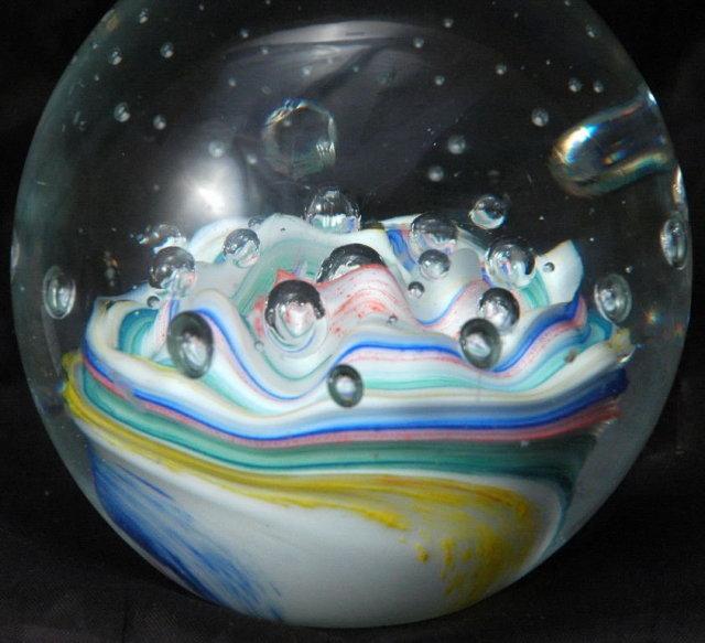 Swirled Cane Controlled Bubble Paperweight