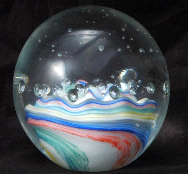 Swirled Cane Controlled Bubble Paperweight
