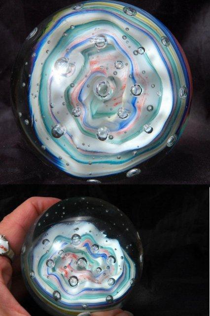 Swirled Cane Controlled Bubble Paperweight