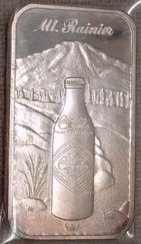 Silver Troy Ounce Bar Fine .999 RARE 75th Anniversary Coca Cola Mt Rainier