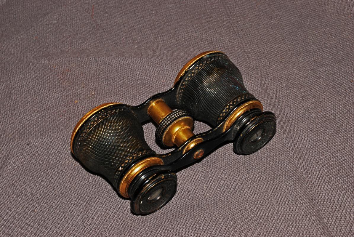 Antique Opera Glasses Chevalier Opticien Paris Brass Binoculars with Case