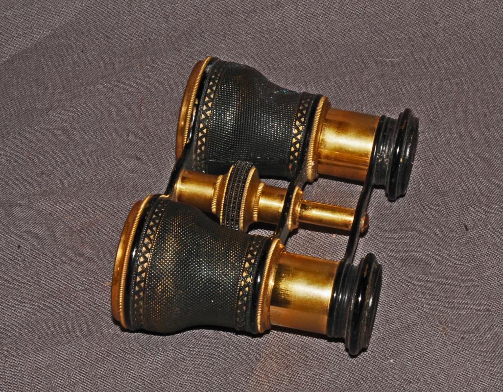 Antique Opera Glasses Chevalier Opticien Paris Brass Binoculars with Case