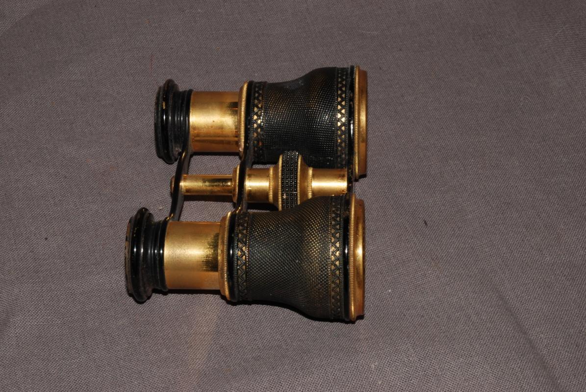 Antique Opera Glasses Chevalier Opticien Paris Brass Binoculars with Case