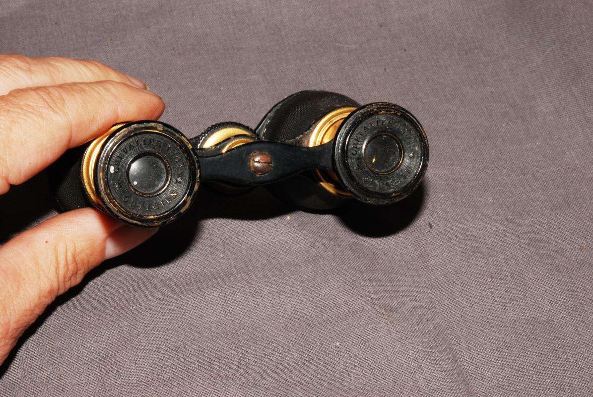 Antique Opera Glasses Chevalier Opticien Paris Brass Binoculars with Case