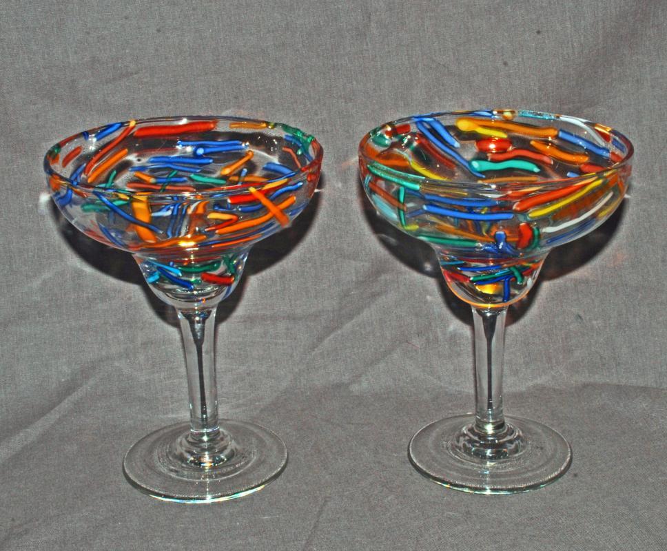 2 Confetti Margarita Glasses Mexico Hand Blown Glass