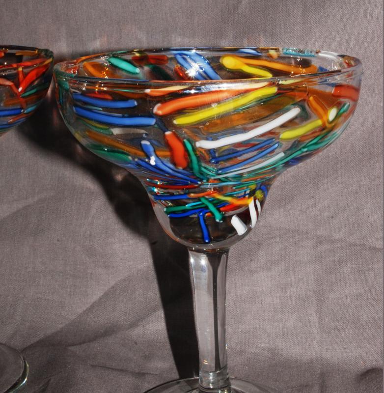 2 Confetti Margarita Glasses Mexico Hand Blown Glass