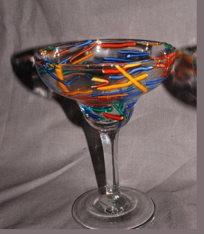 2 Confetti Margarita Glasses Mexico Hand Blown Glass