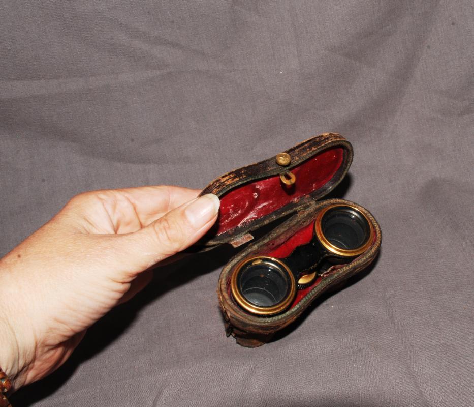Antique Opera Glasses Chevalier Opticien Paris Brass Binoculars with Case