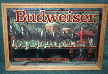 BUDWEISER BEER BAR CLYDESDALE MIRROR CLOCK