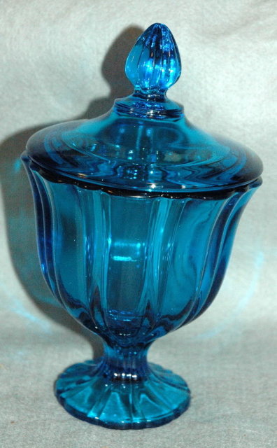 Peacock Blue Footed Candy Dish with Lid