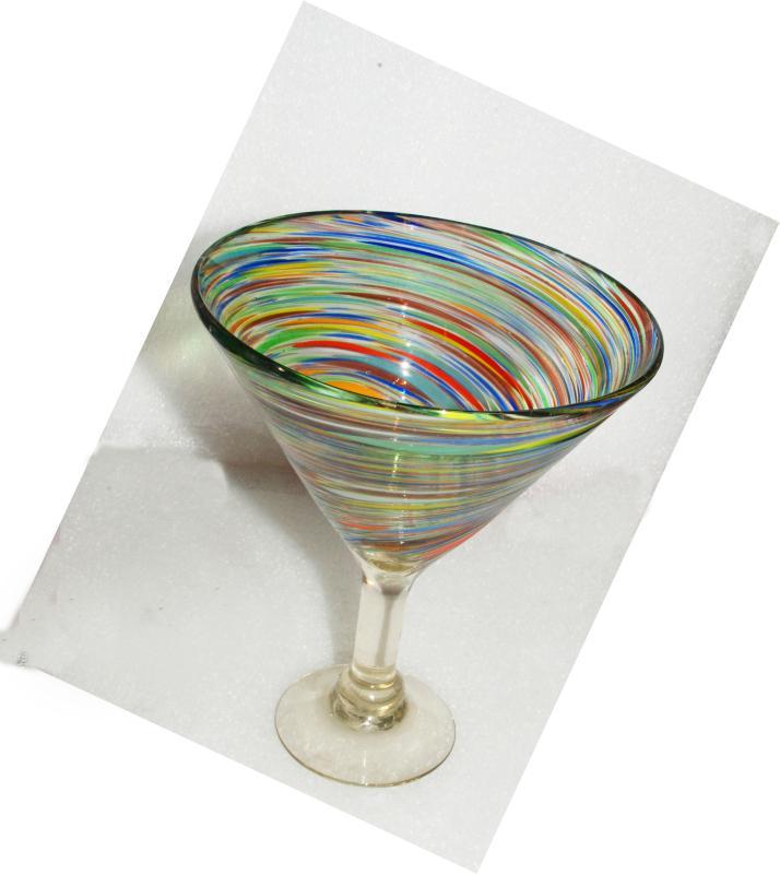 Mexican Blown Glass Stemware, Margarita or Martini, Splatter Swirl Confetti