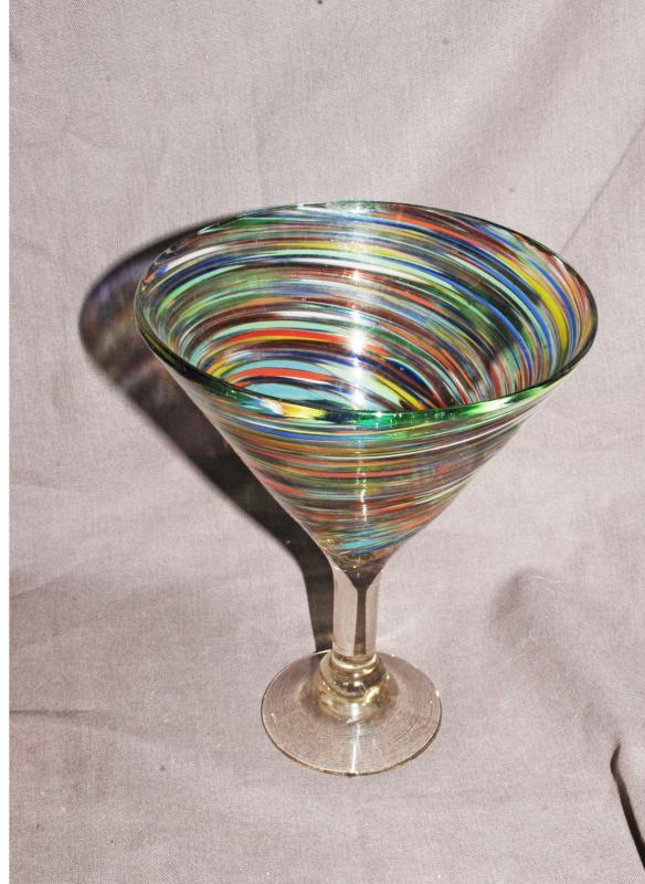 Mexican Blown Glass Stemware, Margarita or Martini, Splatter Swirl Confetti