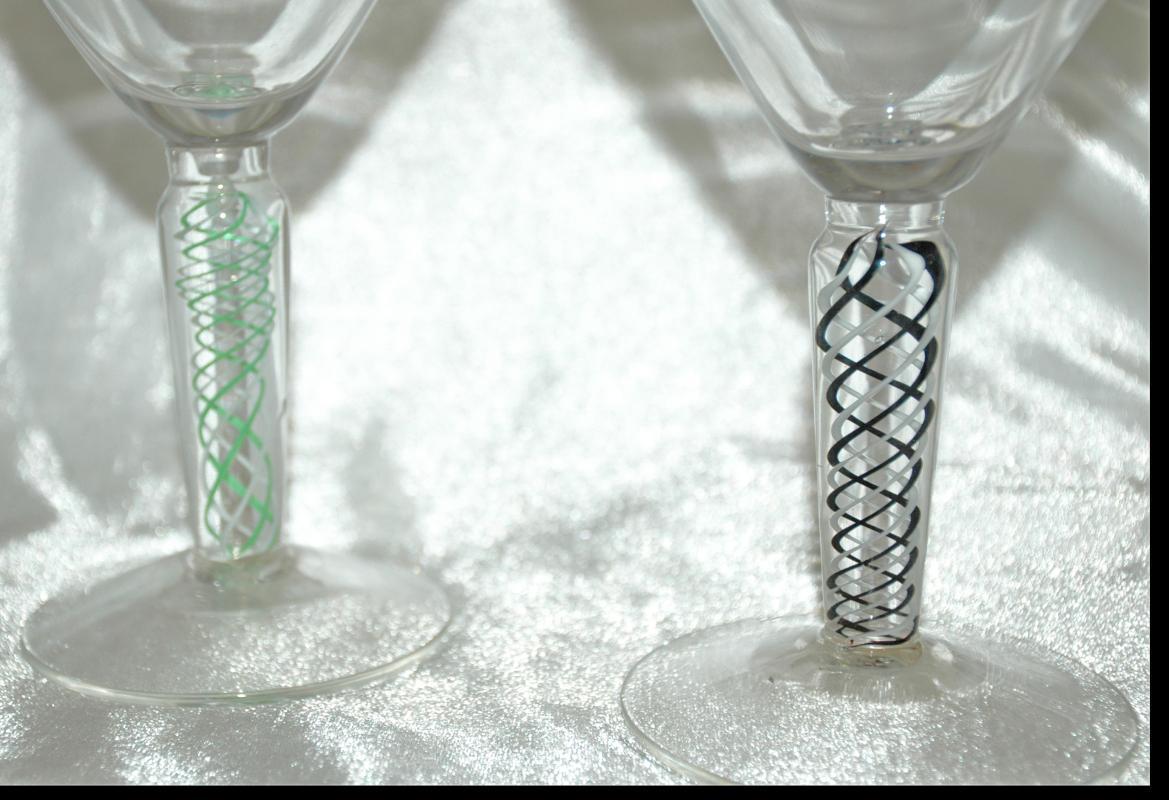 4 Opaque Twist Colored Blown Glass Goblets Stemware.