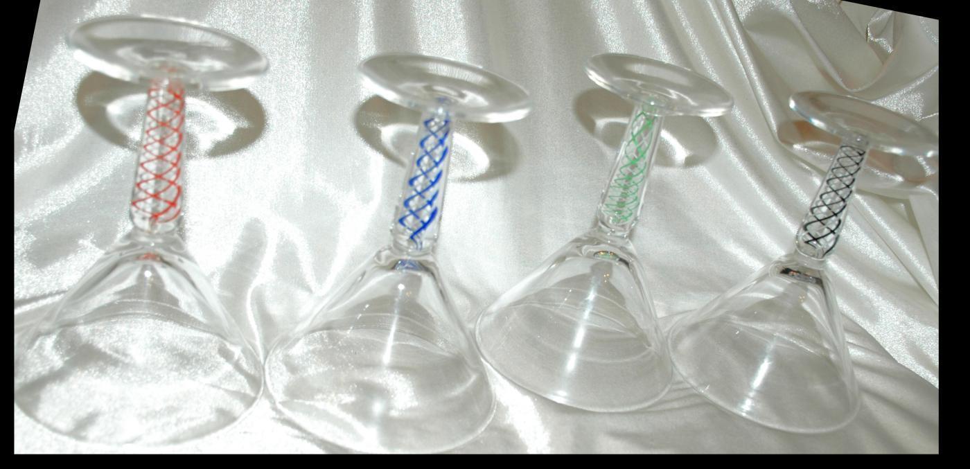 4 Opaque Twist Colored Blown Glass Goblets Stemware.