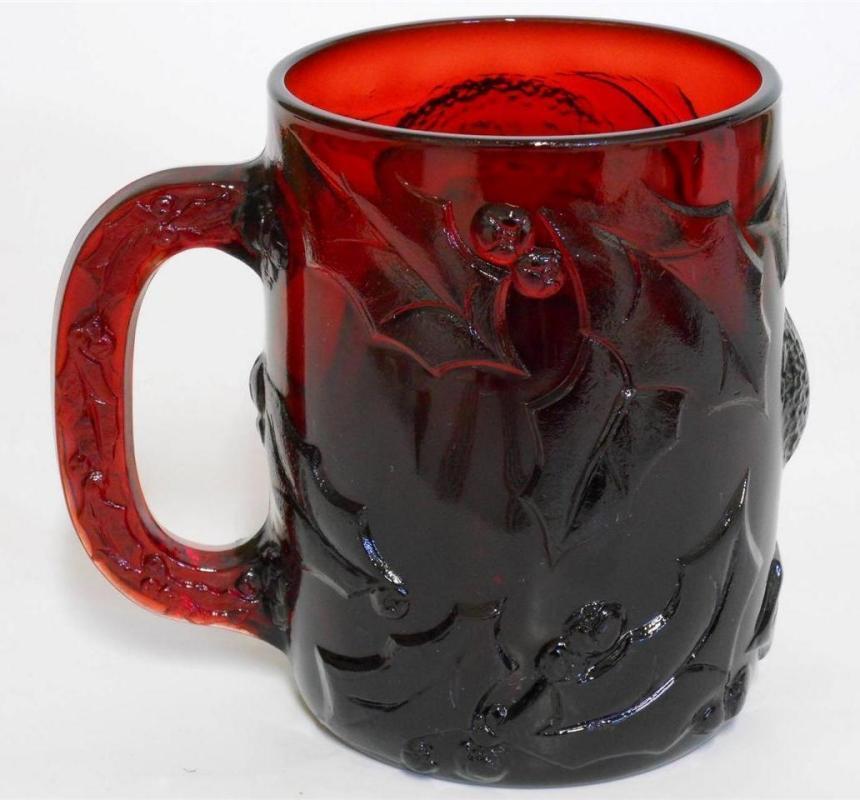 Ruby Red Glass 3D Santa Christmas Mug Cup by Arcoroc France.