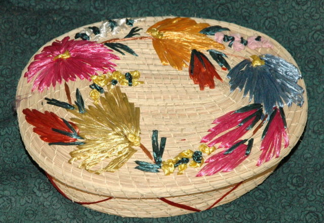 Vintage Grass Basket with Decorated Lid