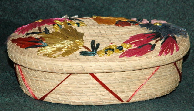 Vintage Grass Basket with Decorated Lid