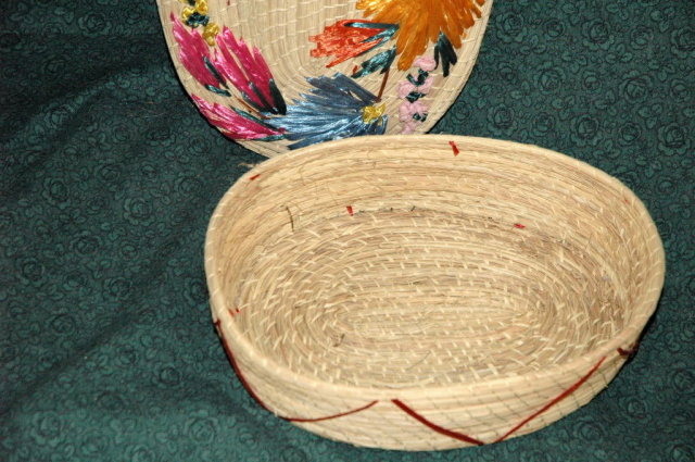 Vintage Grass Basket with Decorated Lid