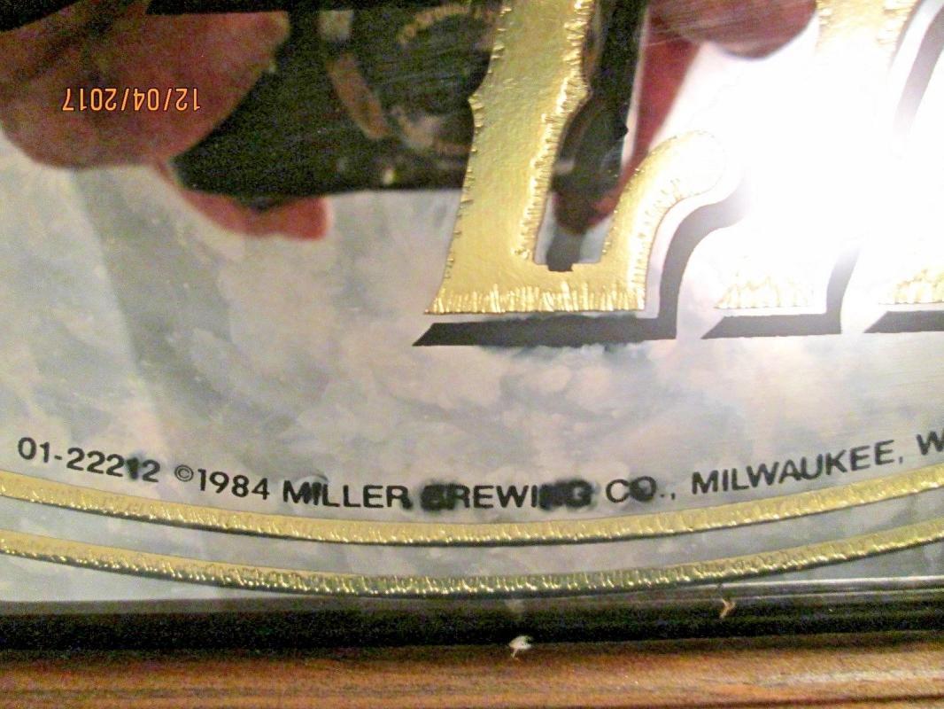 Rare 1984 Miller High Life Ornate Marbled Bar Mirror Sign Girl on Moon - 14 x 14 inches