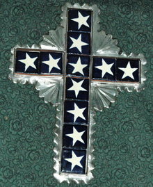 Mexican Folk Art Tin and Tile Cross Crucifix