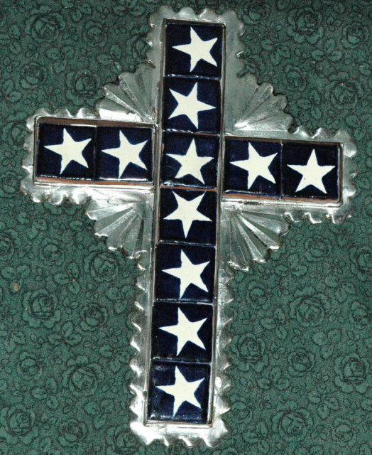 Mexican Folk Art Tin and Tile Cross Crucifix
