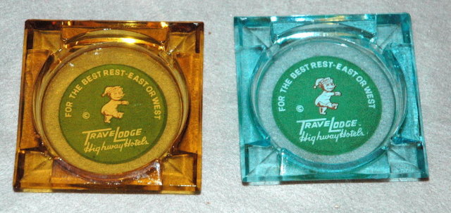 2 Vintage Glass TraveLodge Ashtrays -***PRICE REDUCTION!***