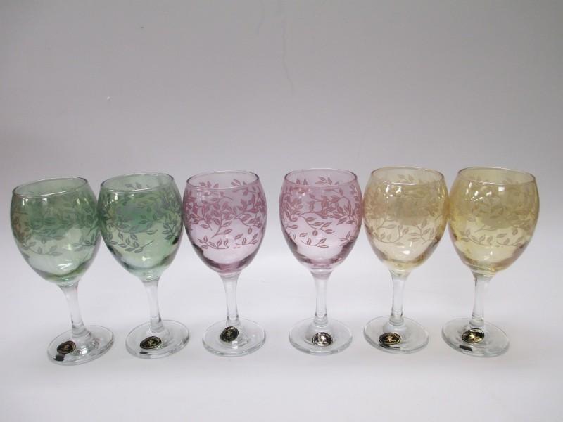 Cristalleria Fratelli Fumo Stemware Wine Glasses Made in Italy Set of Six in Three Colors NIB