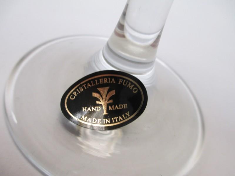 Cristalleria Fratelli Fumo Stemware Wine Glasses Made in Italy Set of Six in Three Colors NIB