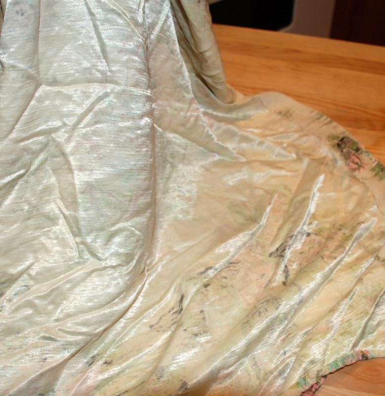 Nubby Raw Silk Fabric Abstract Asian Garden Motif Drapery Panel Vintage 42 inches x 64 inches.