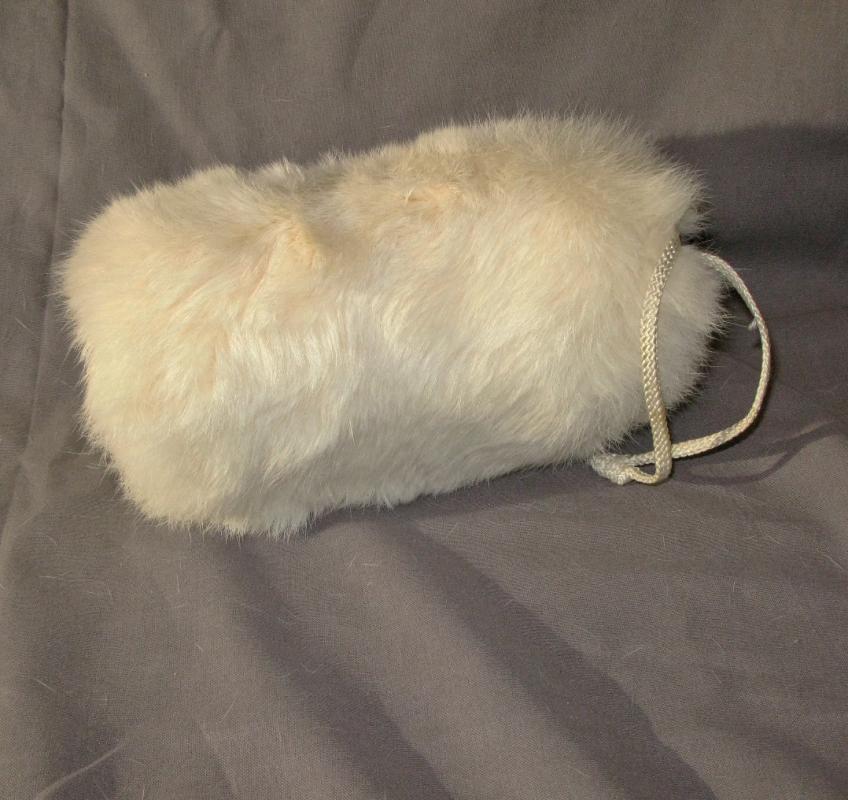 Vintage White Rabbit Fur Muff, Hand warmer