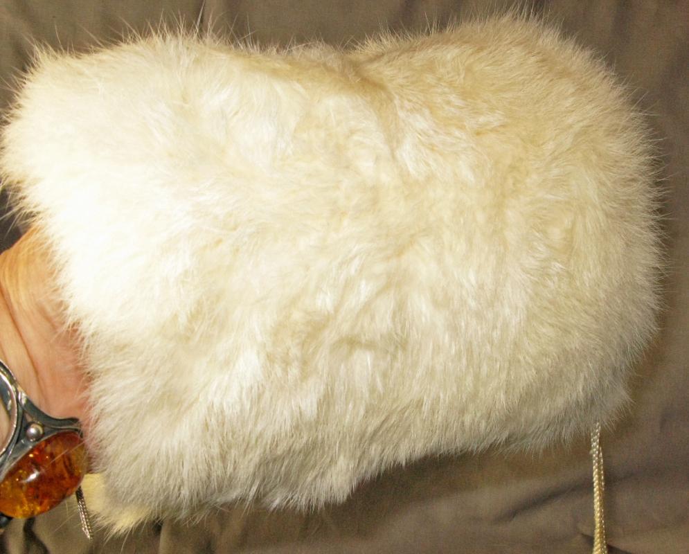 Vintage White Rabbit Fur Muff, Hand warmer