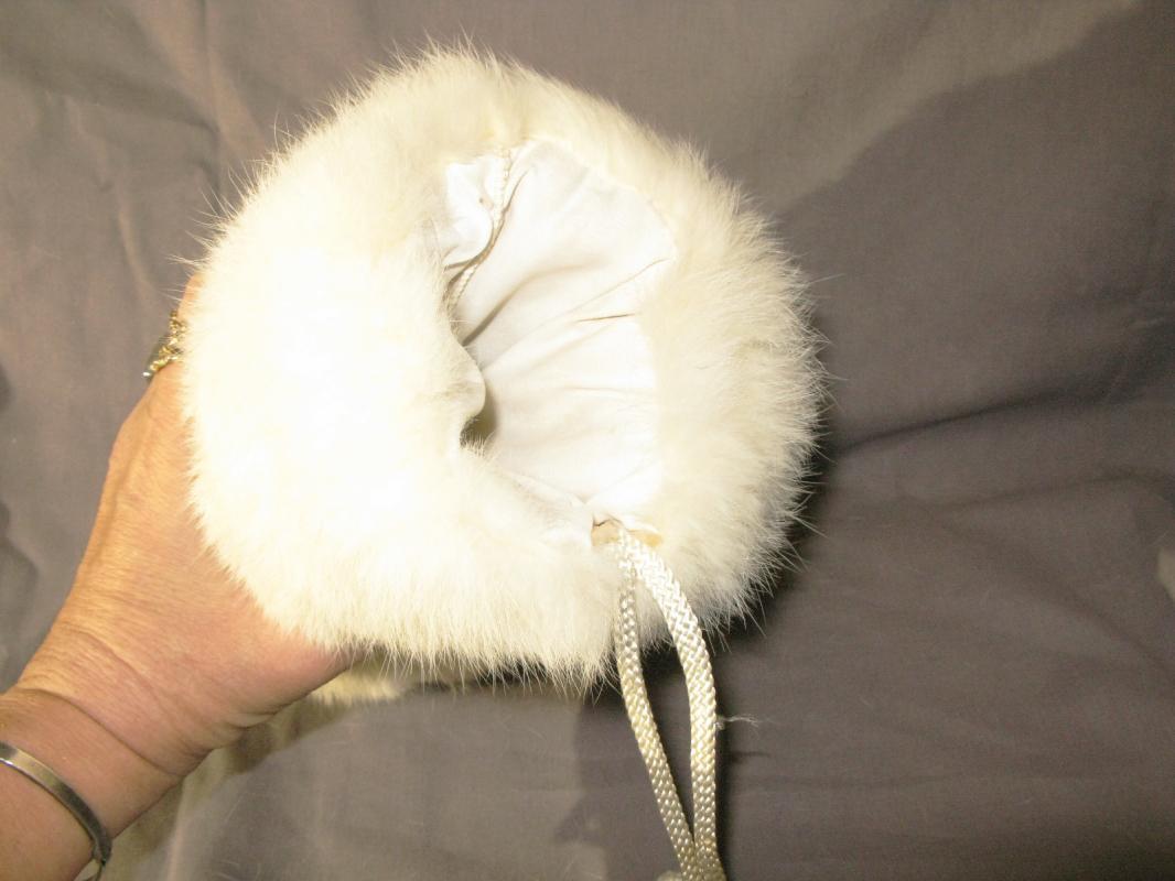 Vintage White Rabbit Fur Muff, Hand warmer