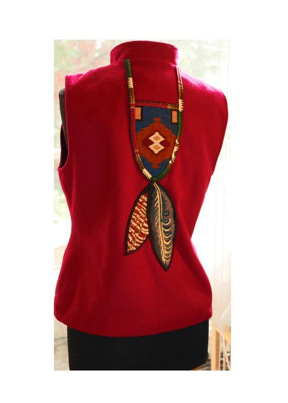 Coloratura Vest Red Wool Southwestern Native American Feather Design USA