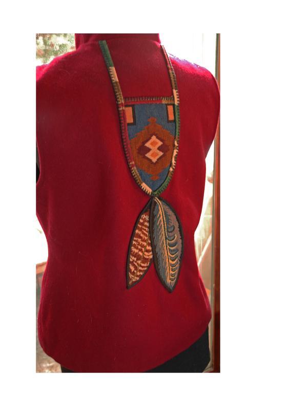 Coloratura Vest Red Wool Southwestern Native American Feather Design USA