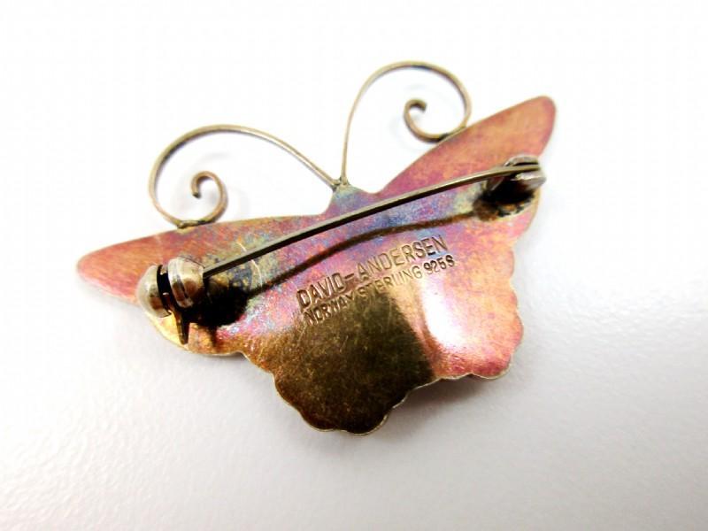 David Andersen White Guilloche Enamel , Vermeil Sterling Butterfly Brooch Vintage