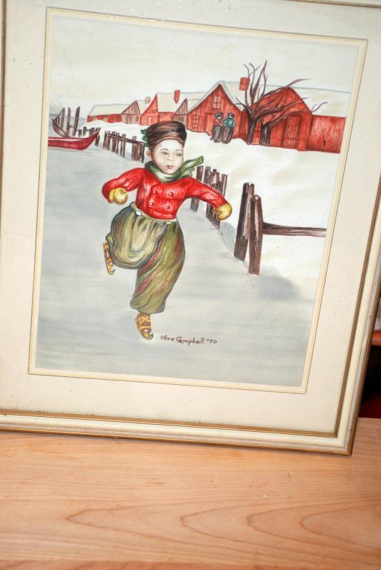 Dutch Boy & Girl Ice Skaters, Painting on Silk Pair, Signed, dated