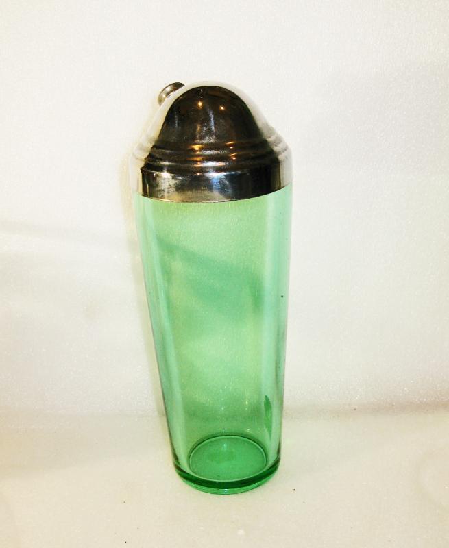 Retro green glass mid century cocktail shaker
