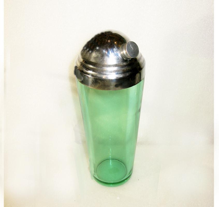 Retro green glass mid century cocktail shaker
