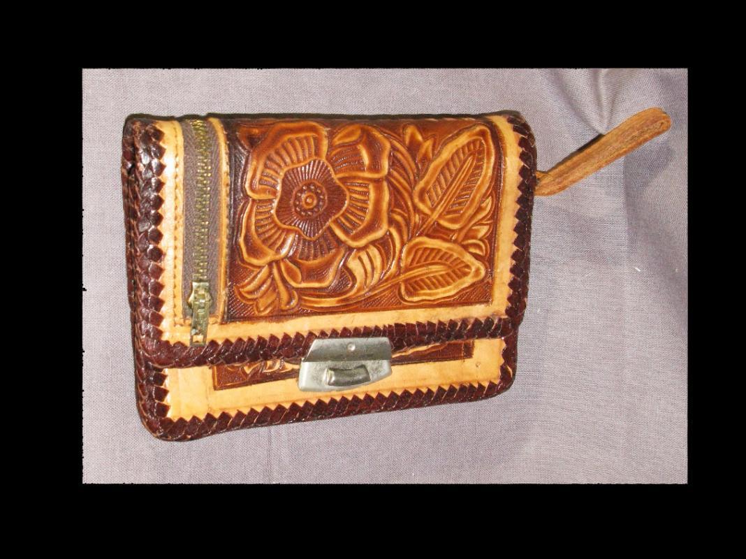 Tooled Leather Wallet with Mirror, ( Hecho en Mexico) From Mexico