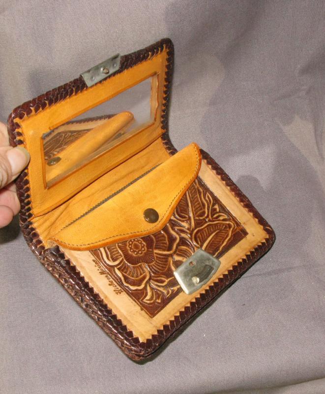 Tooled Leather Wallet with Mirror, ( Hecho en Mexico) From Mexico