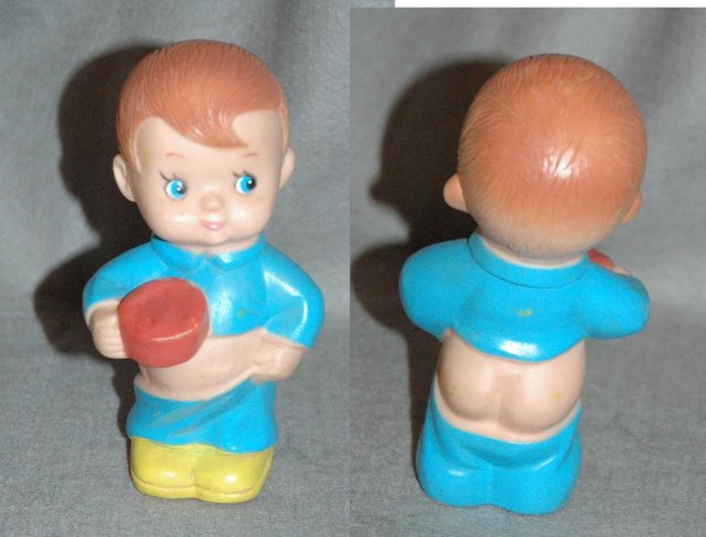 Vintage Squeak Toy Boy with P.J's falling down in back